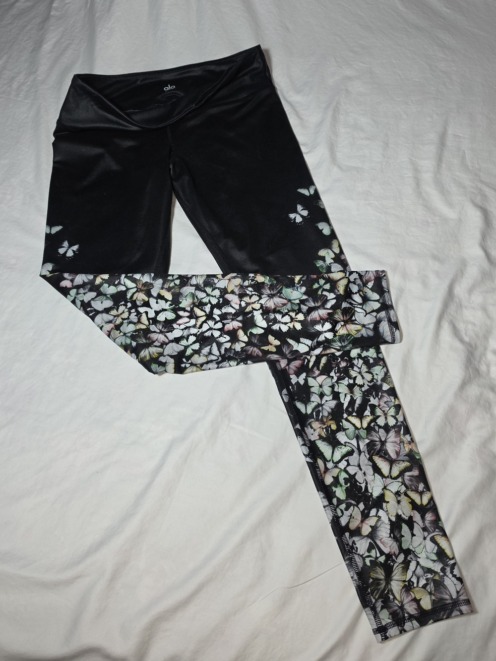 ALO Yoga Kids Black Leggings with Pastel Butterfly Print